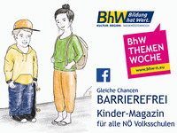 Zeichnung eines Jungen der im coolen Hoody und Baseball-Kappe gekleidet ist. In der linken Hand hält er ein Skateboard. Er ist kleinwüchsig. Daneben steht ein Mädchen in T-Shirt und weiter Hose. Sie trägt am Rücken einen Rucksack.  