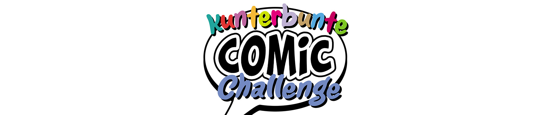 Logo der Comic-Challenge: Eine Sprechblase in der "kunterbunte Comic Challenge" steht.